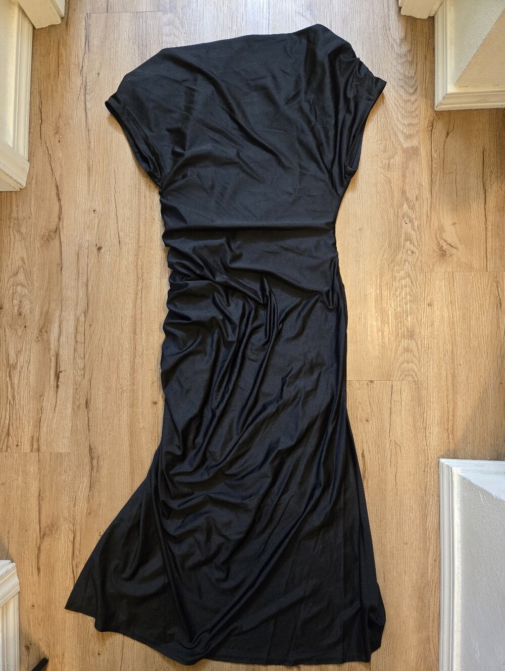 Premier Amour One Shoulder Womens Midi Asymmetrical Neck Short Sleeve Sheath 14 - Picture 7 of 7